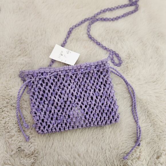 J.Crew Purple Knitted Crochet Pouch Drawstring Bag - Picture 10 of 12